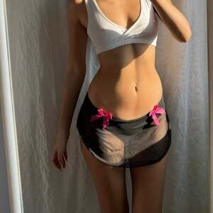 Y2K Black Sheer Micro Mini Skirt with Pink Bow Accents — Size XS/S